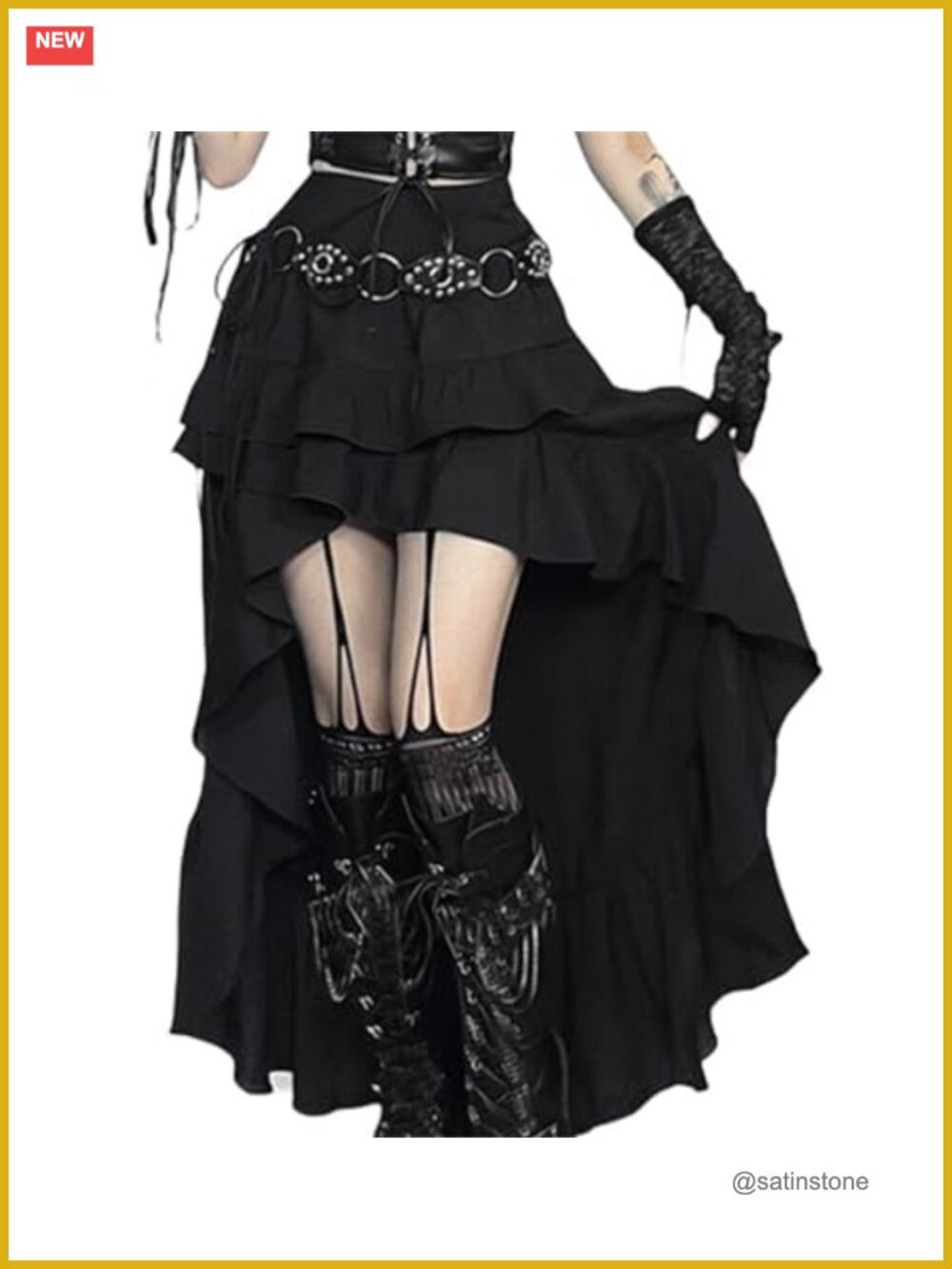 Gothic High-Waist Asymmetrical Maxi Skirt Layered High-Low Punk